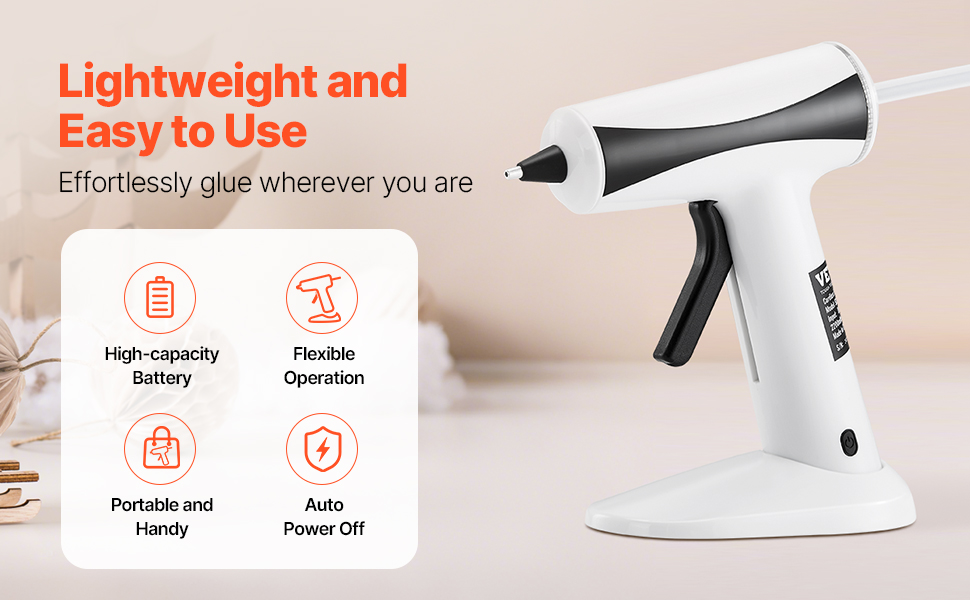 VEVOR Hot Glue Gun, Rechargeable Cordless Glue Gun, Mini Wireless Hot ...