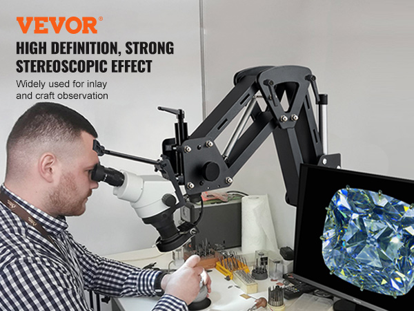 Microscope Binoculaire Sur Support Articulé VEVOR - Grossissement 7X à 45X, Pour Joaillerie & Précision