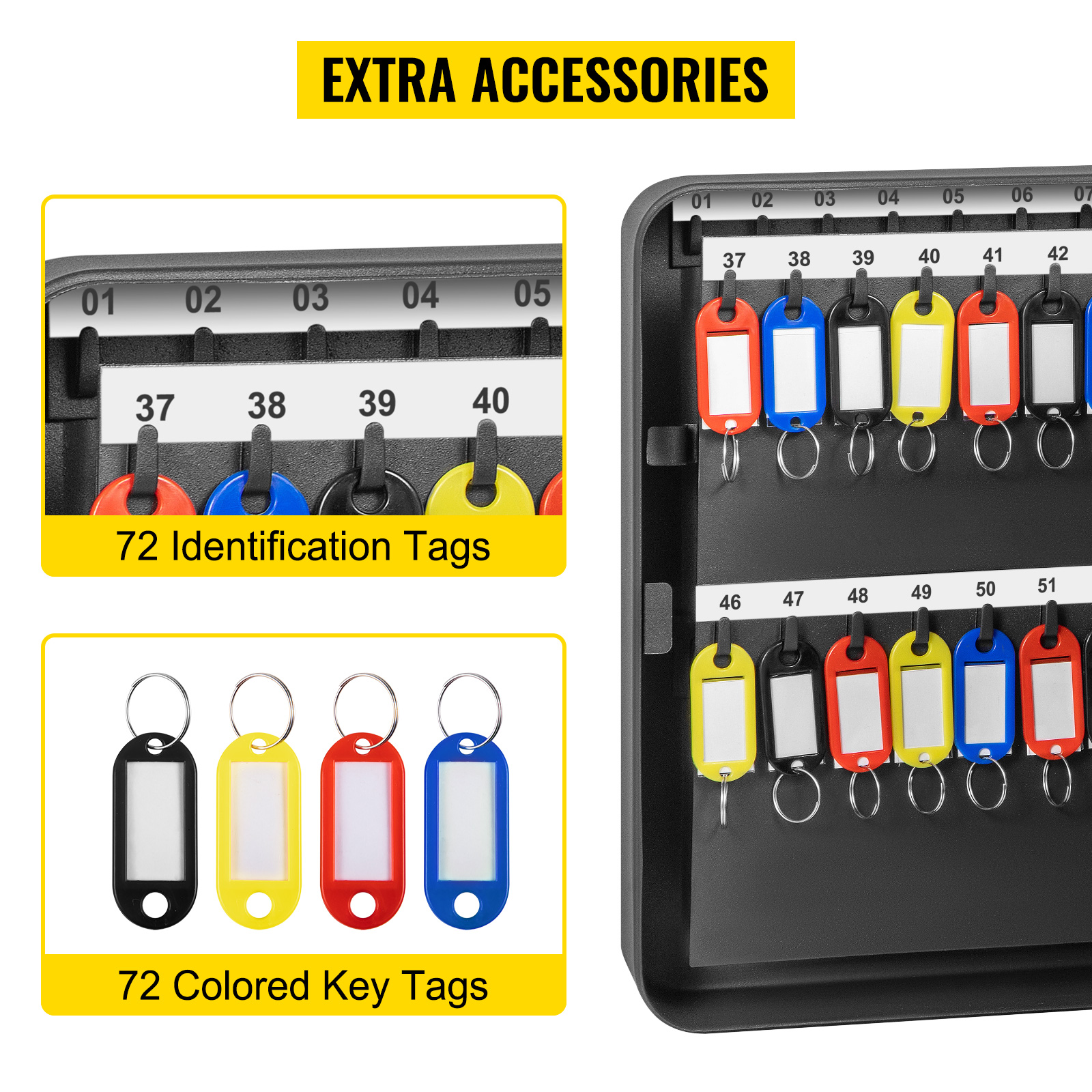 Soporte de pared para caja de llaves, 48 ganchos y etiquetas, gabinete de  llave de seguridad de acero, caja de bloqueo de llave con código, gabinete