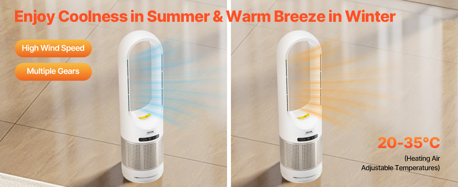 VEVOR Tower Fan Bladeless, 16.4ft/s Velocity Floor Fan that Blows