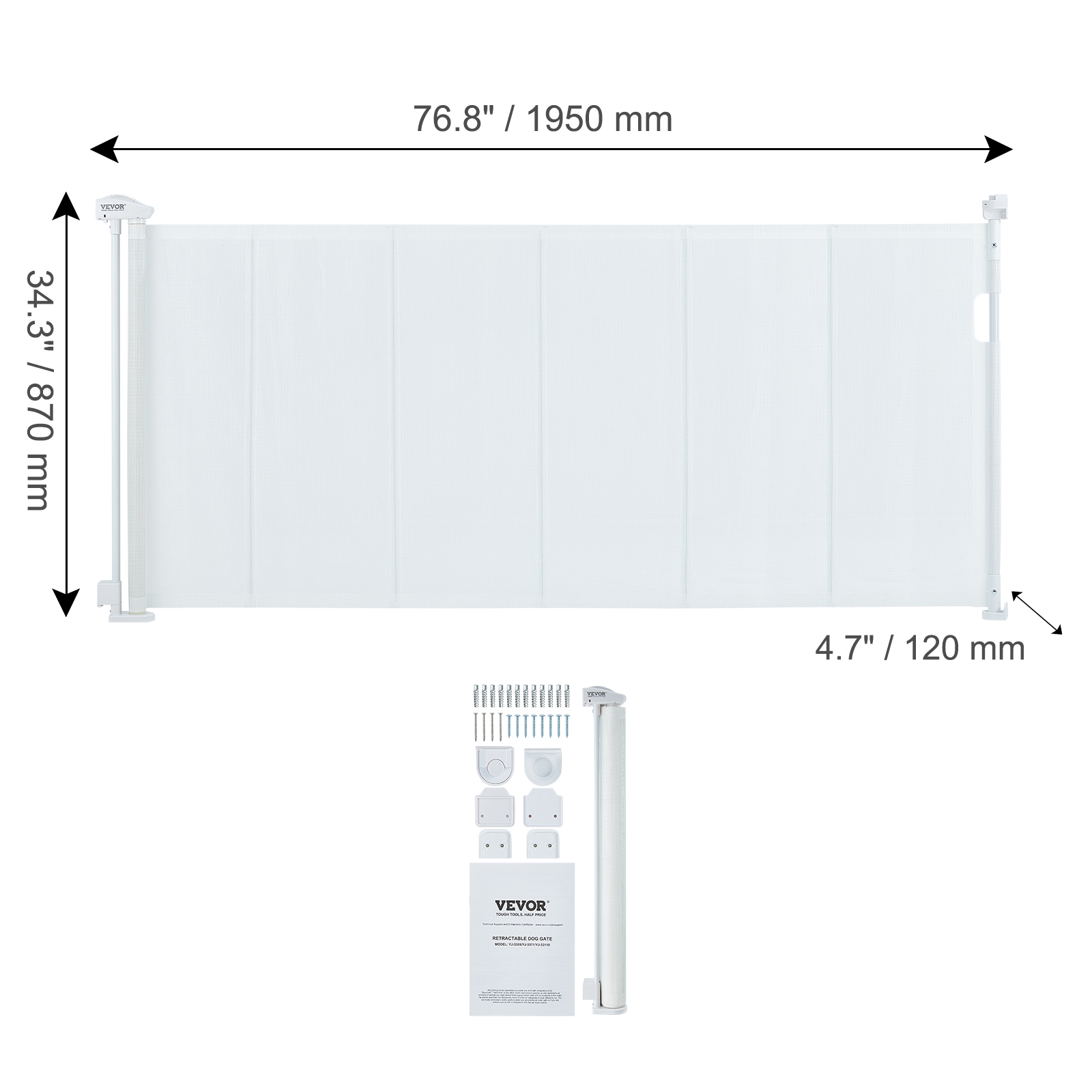 Extra Breites Baby- & Hundegitter 76,5–196,5 Cm - Mit 3,5 Cm Abstand, Doppelverschluss & Automatischem Schließen