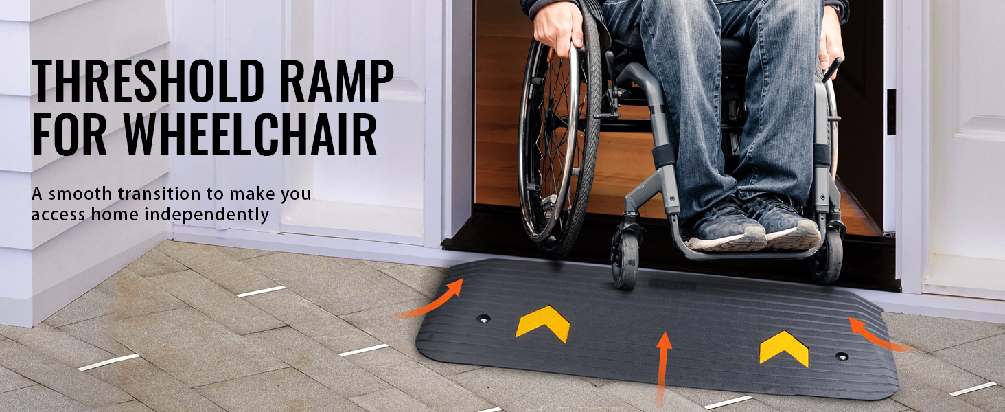 VEVOR Rubber Threshold Ramp, 4" Rise Threshold Ramp Doorway, 3 Channels