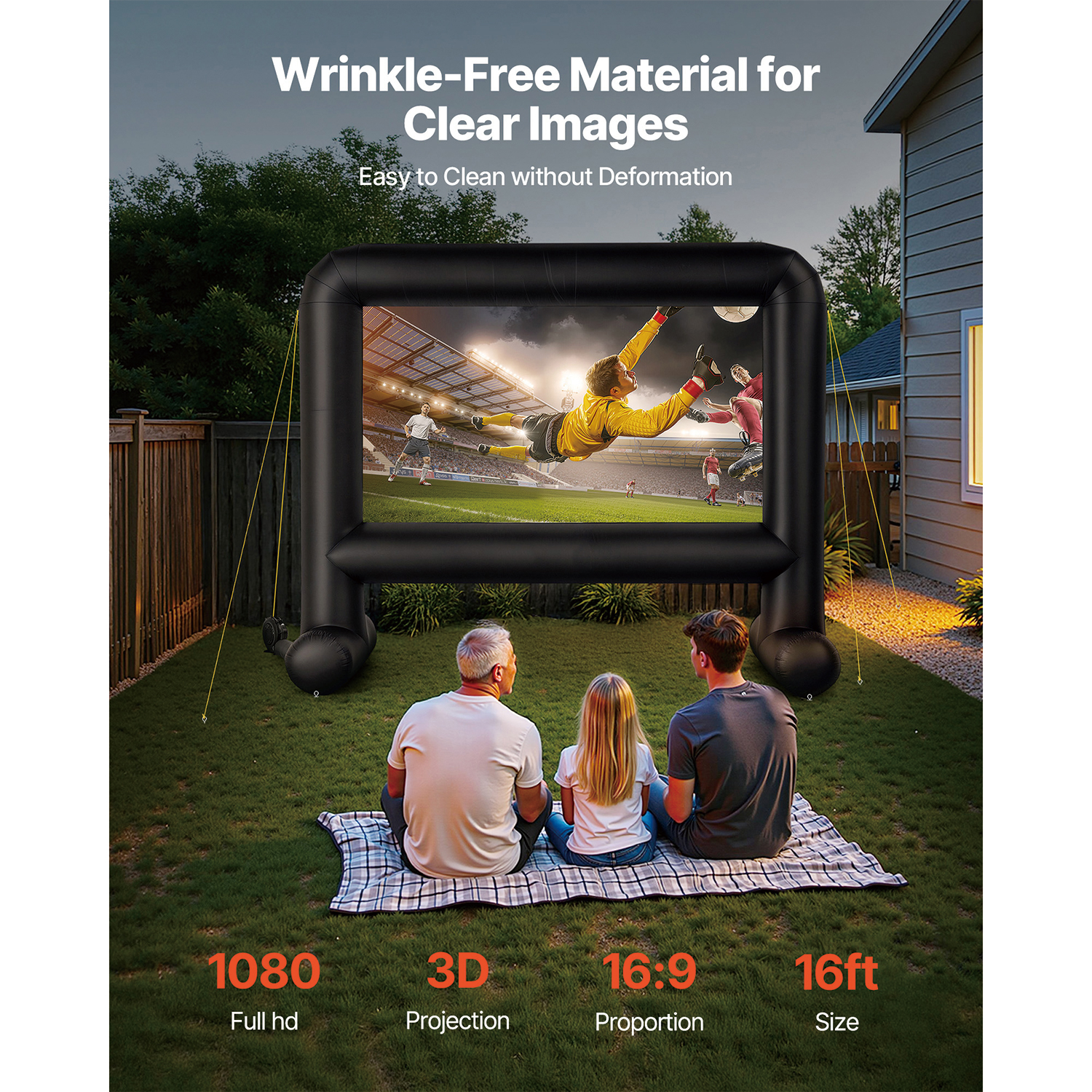 Inflatable Movie Screen 16:9 600D Movie Projection with Portable Bag