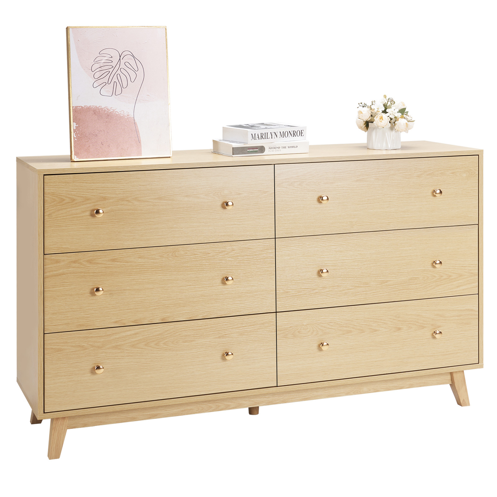 5/6/7 Fluted Drawer Dresser Wooden Chest of Drawers with Sliding & Anti-tip