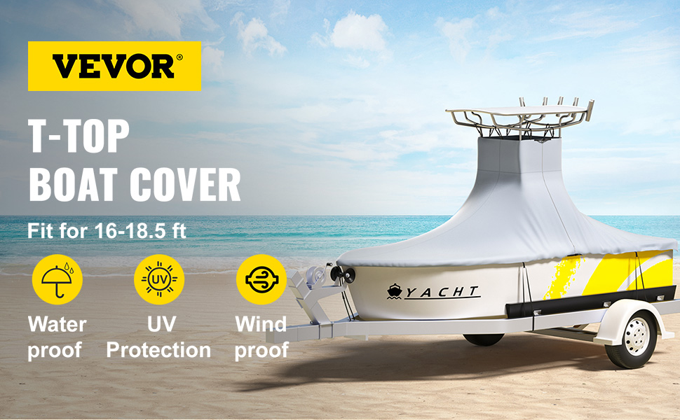 VEVOR T-Top Boat Cover, Fit for 16'-18.5' Boat, Heavy Duty 600D Marine  Grade Oxford