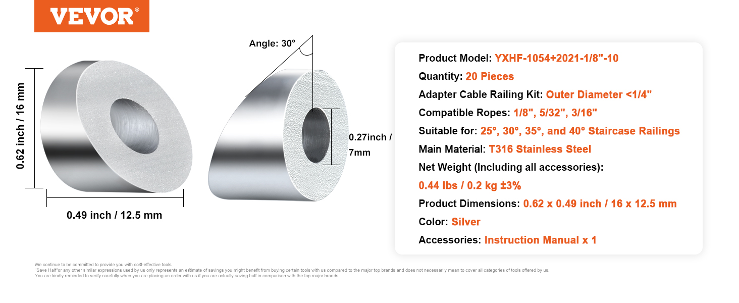 20Pack,Cable Railing Kit,1/8