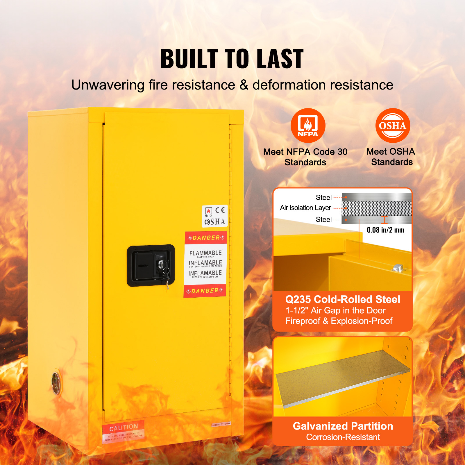 11/12/16/30/45Ga Safety Storage Cabinet Yellow Flammable Welded Bin Fireproof - Picture 40 of 62