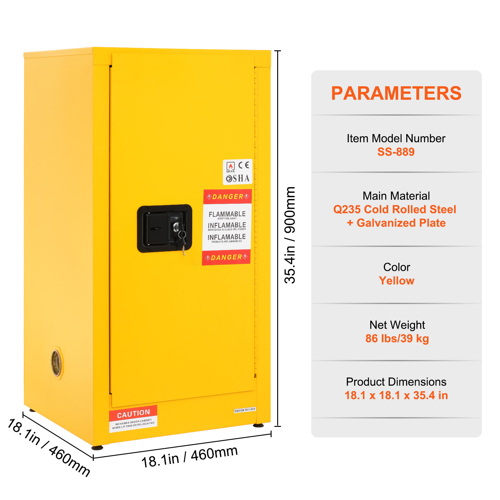 11/12/16/30/45Ga Safety Storage Cabinet Yellow Flammable Welded Bin Fireproof - Picture 41 of 62