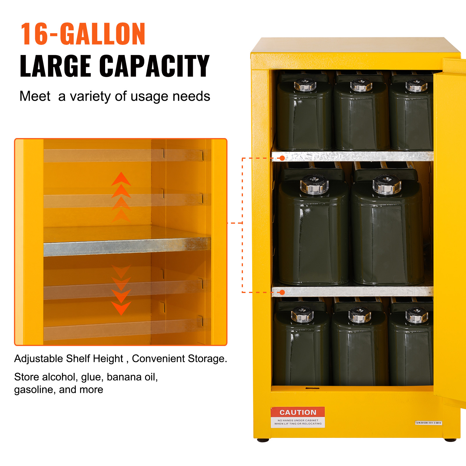 11/12/16/30/45Ga Safety Storage Cabinet Yellow Flammable Welded Bin Fireproof - Picture 43 of 62