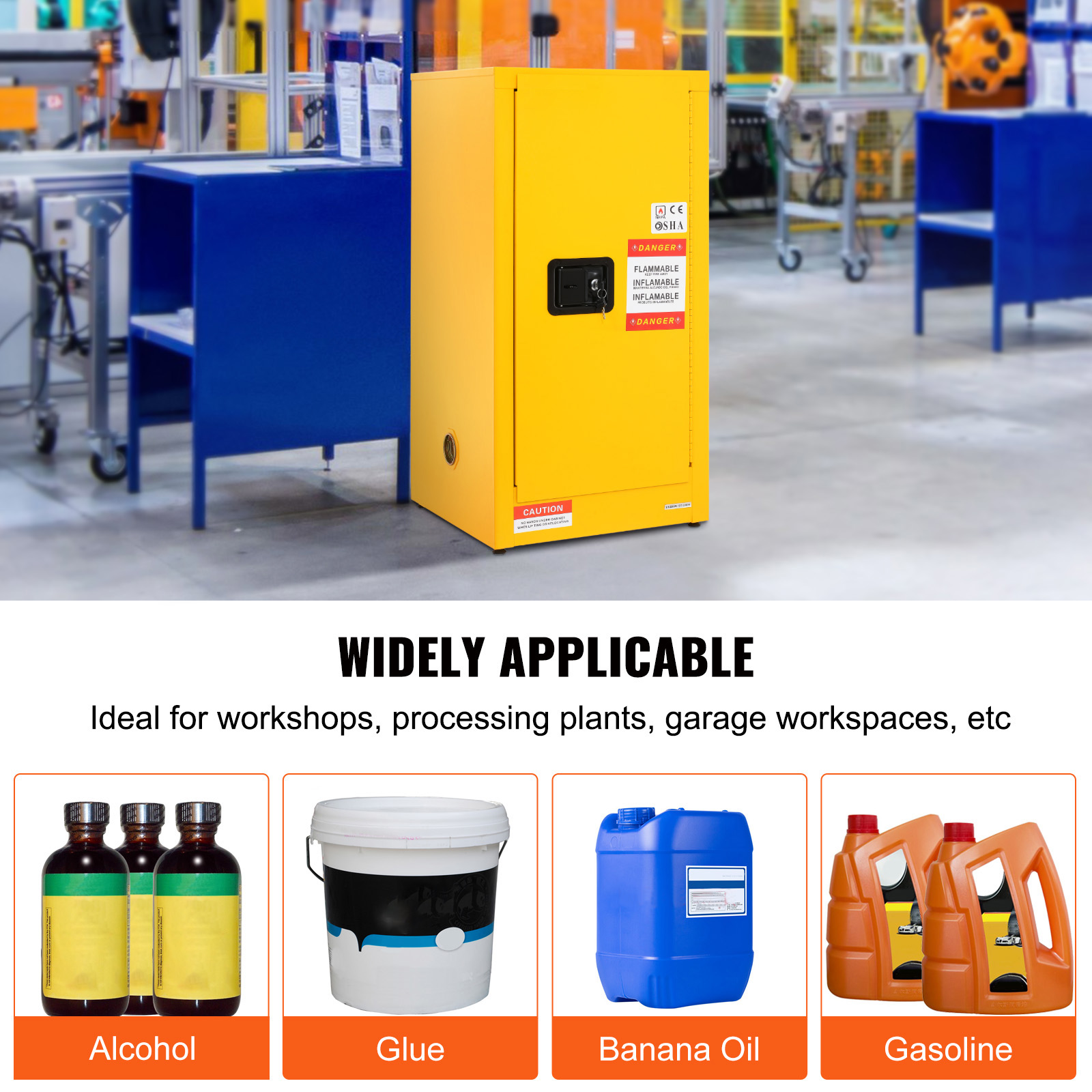 11/12/16/30/45Ga Safety Storage Cabinet Yellow Flammable Welded Bin Fireproof - Picture 45 of 62
