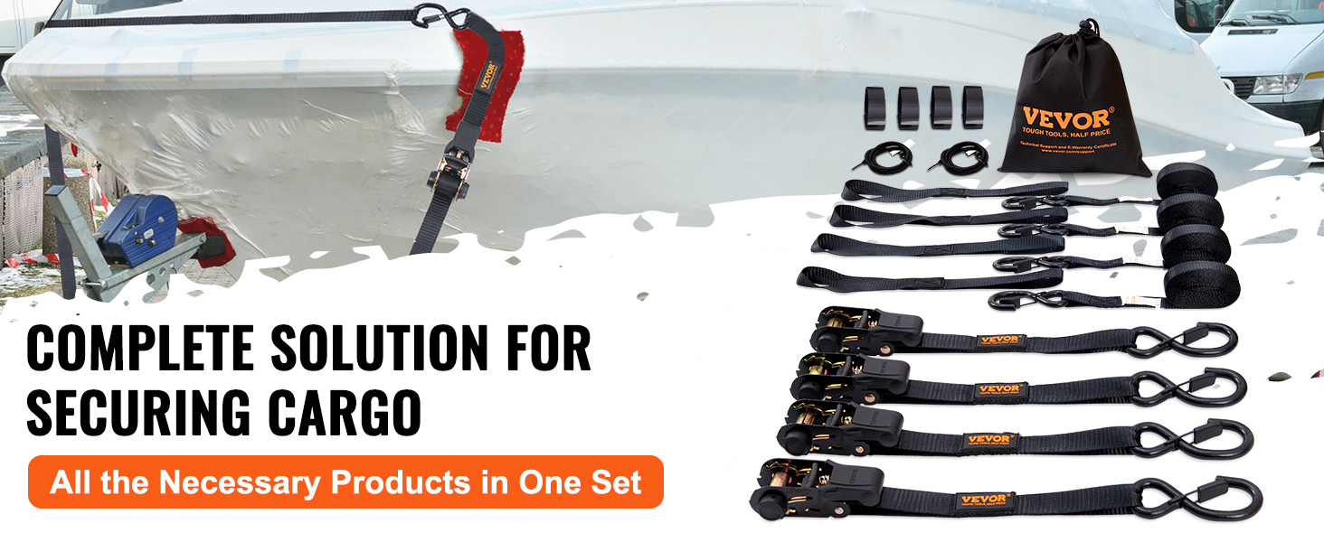Ratchet Tie Down Straps (4 Pack) - 1,823lb Max Break Strength Incl