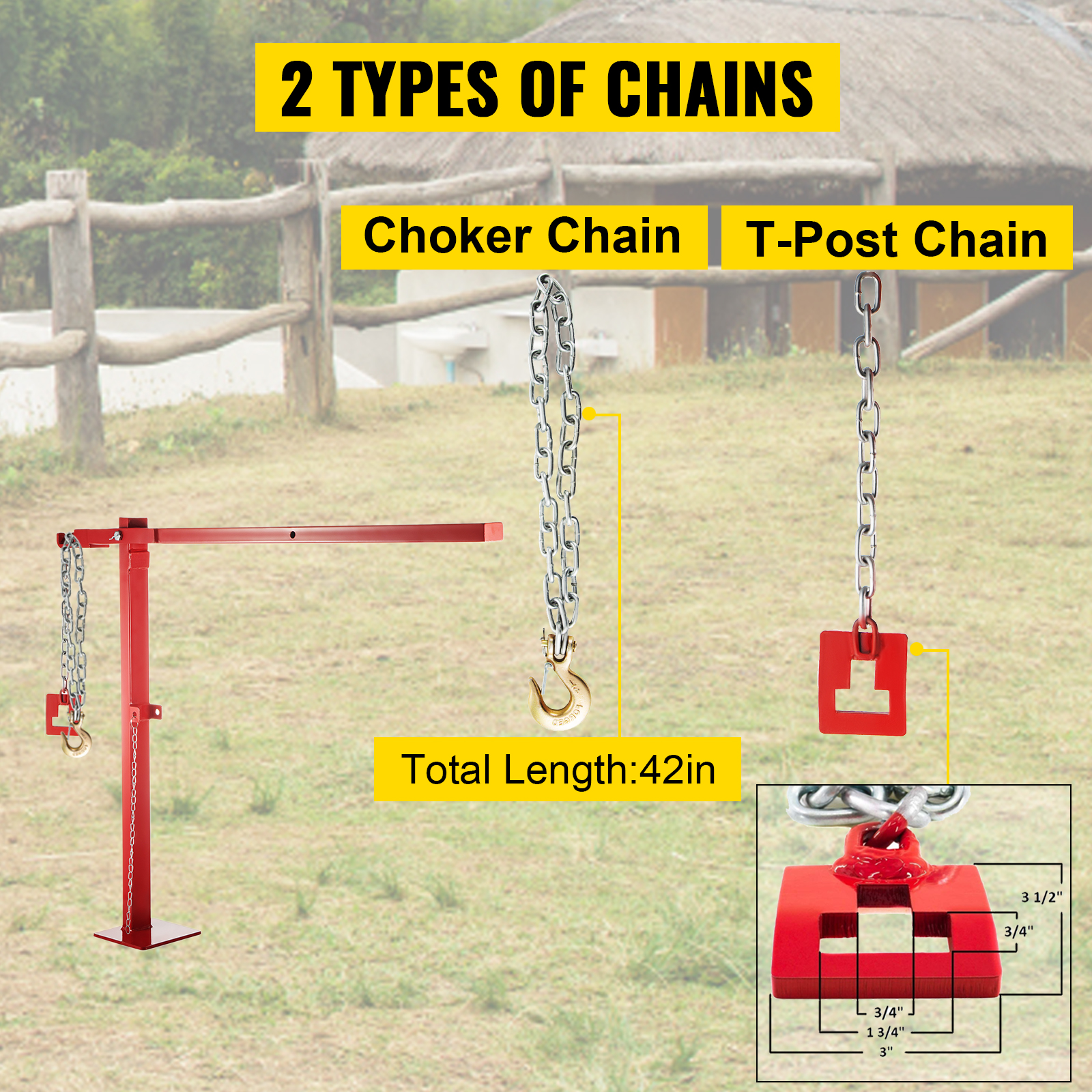 VEVOR T Post Chain Set, 15 3/4" Chain Remover Puller, T Chain Set Post