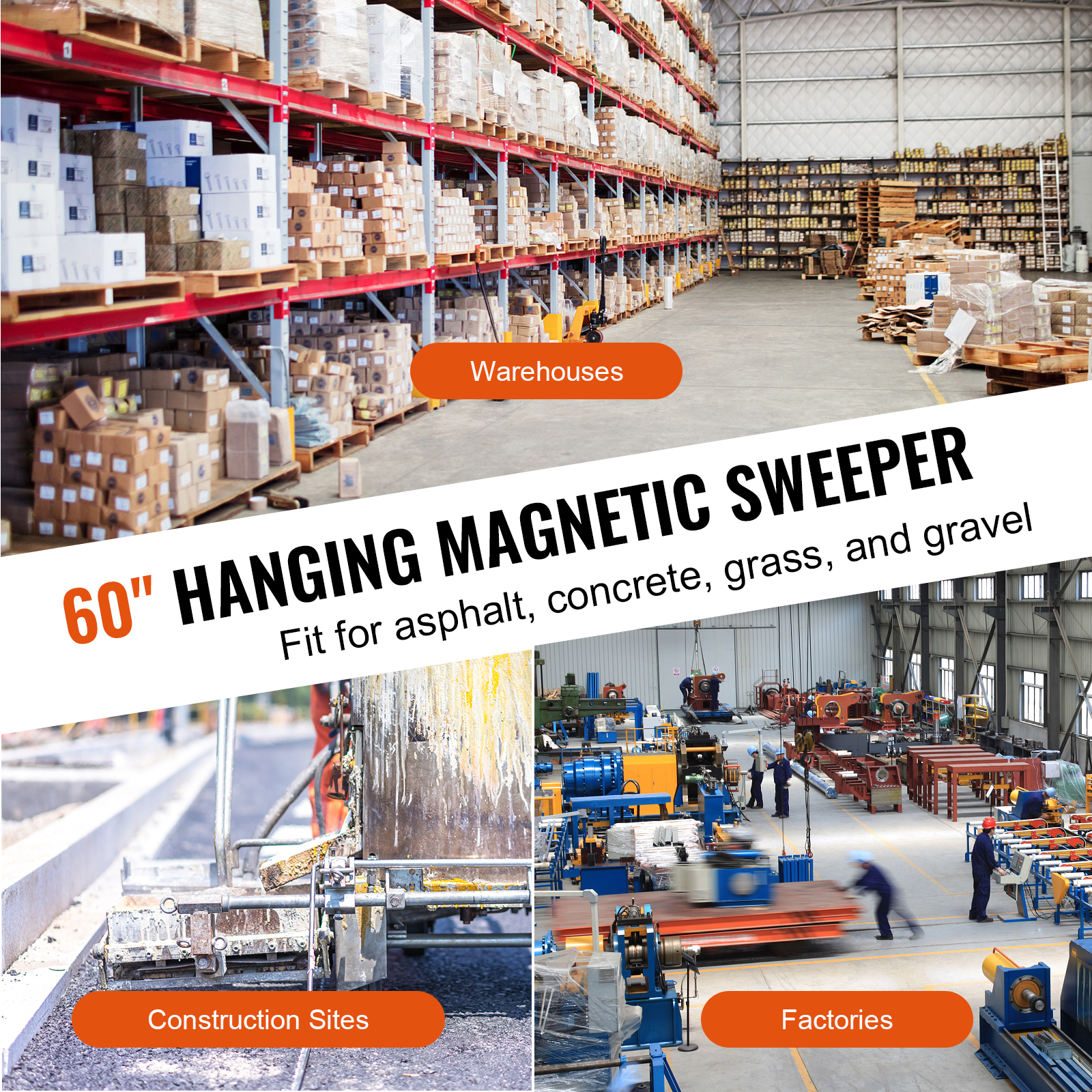 VEVOR 60in Hanging Magnet Magnetic Sweeper Tool 93lb Lifting Magnet Forklift - Picture 6 of 12