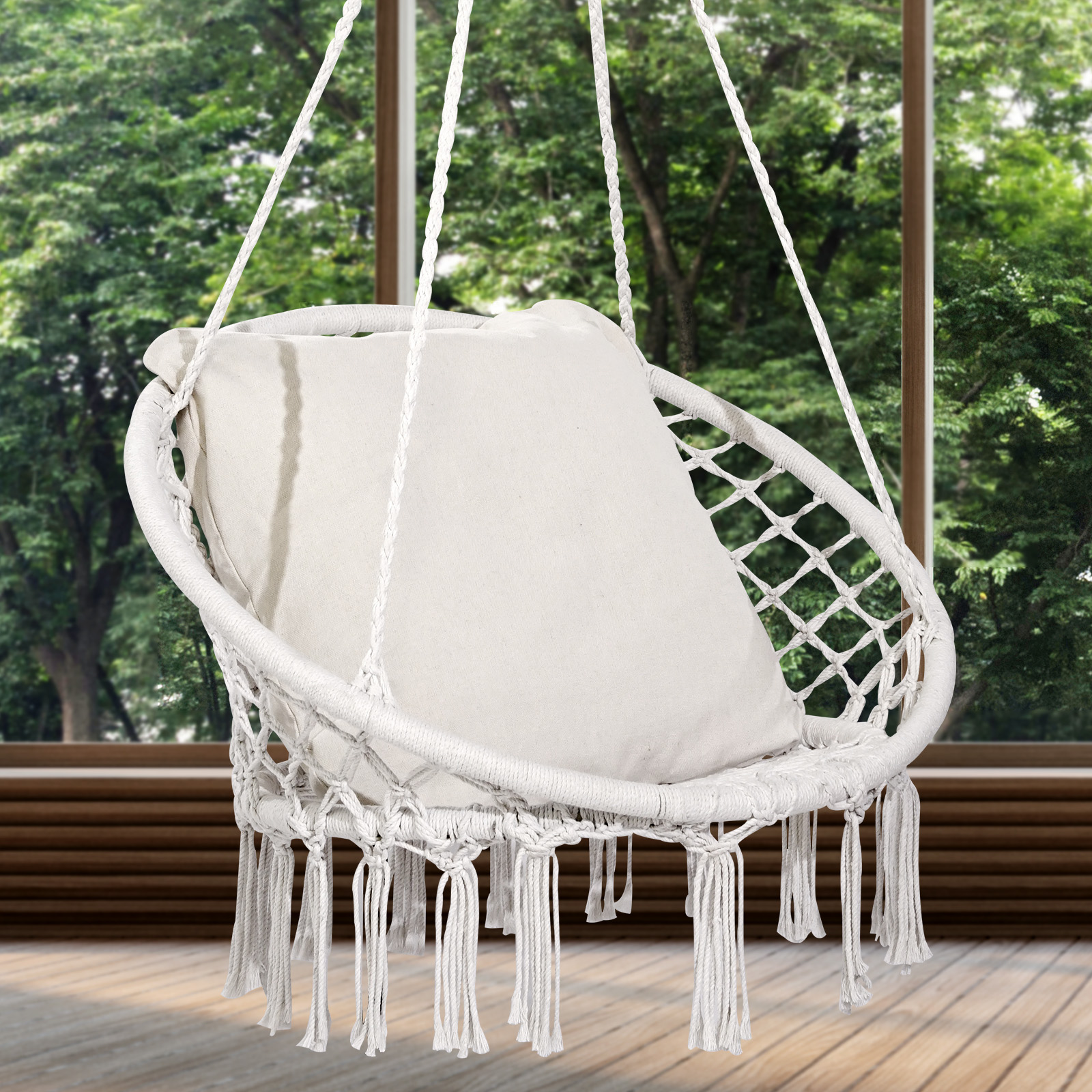 Hammock Chair Macramé Swinging Hanging Chair Outdoor Indoor