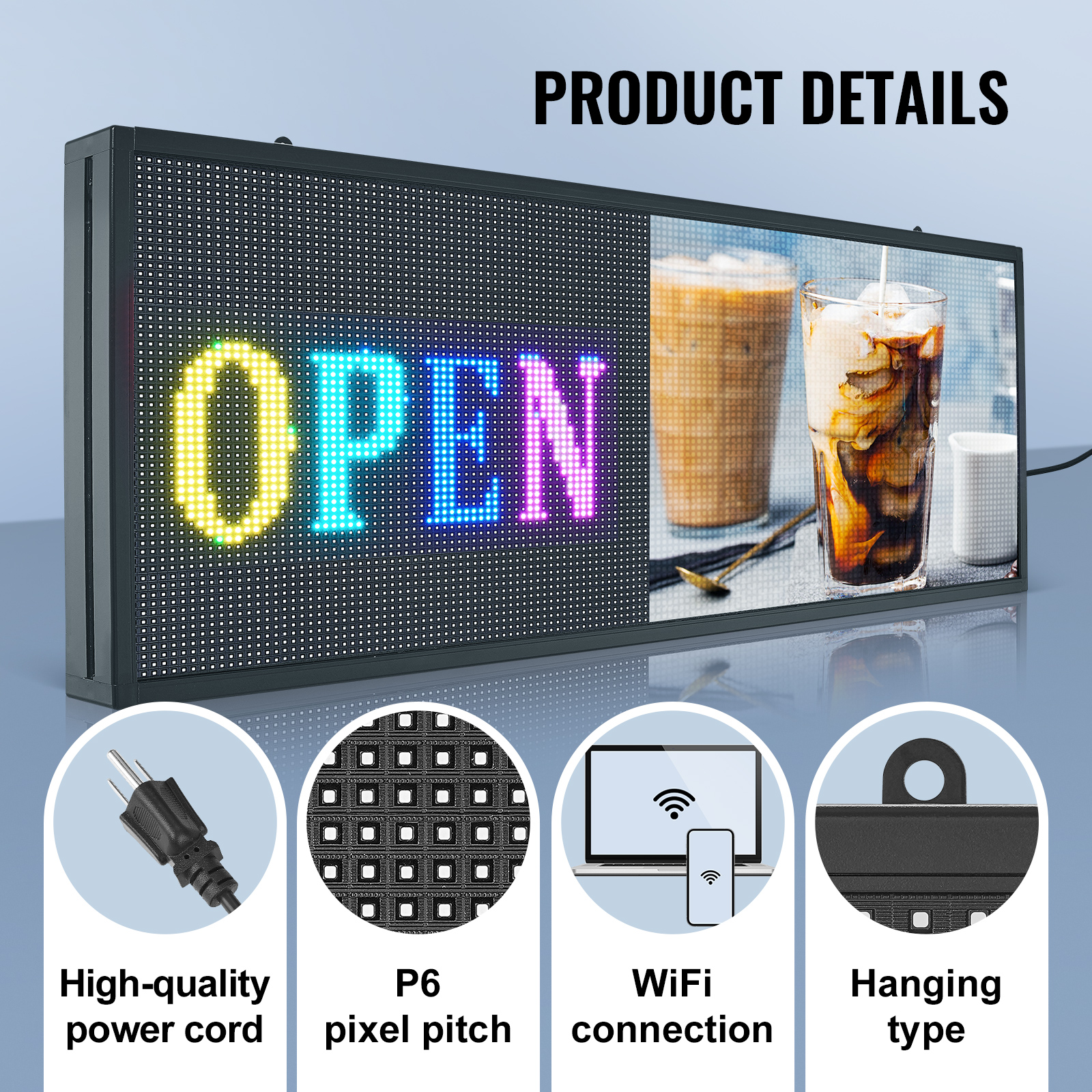 VEVOR LED Display Programmierbar Nachricht Schild 99x19cm Bewegen Beleuchtung - Bild 78 von 98