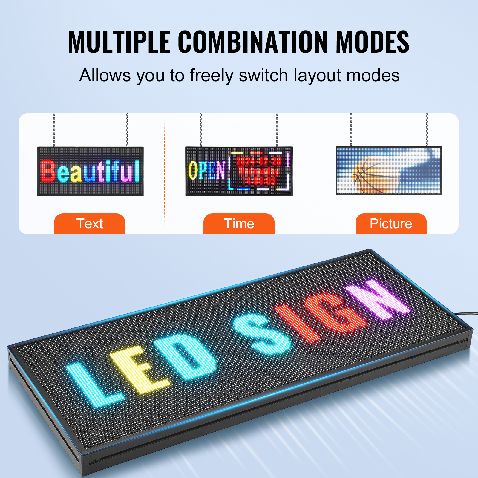 VEVOR LED Display Programmierbar Nachricht Schild 99x19cm Bewegen Beleuchtung - Bild 80 von 98