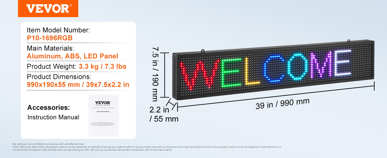 thumbnail image 2 of YS P5 Programmable Full-Color LED Sign - 39"×14" (Approx. 100× 36cm) Outdoor Waterproof Scrolling Digital Message Board, Video & Image Playback, Wi-Fi & USB Control, High-Brightness Commercial Display 2 of 11