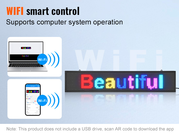 thumbnail image 2 of YS P5 Programmable Full-Color LED Sign - 39"×14" (Approx. 100× 36cm) Outdoor Waterproof Scrolling Digital Message Board, Video & Image Playback, Wi-Fi & USB Control, High-Brightness Commercial Display 2 of 11