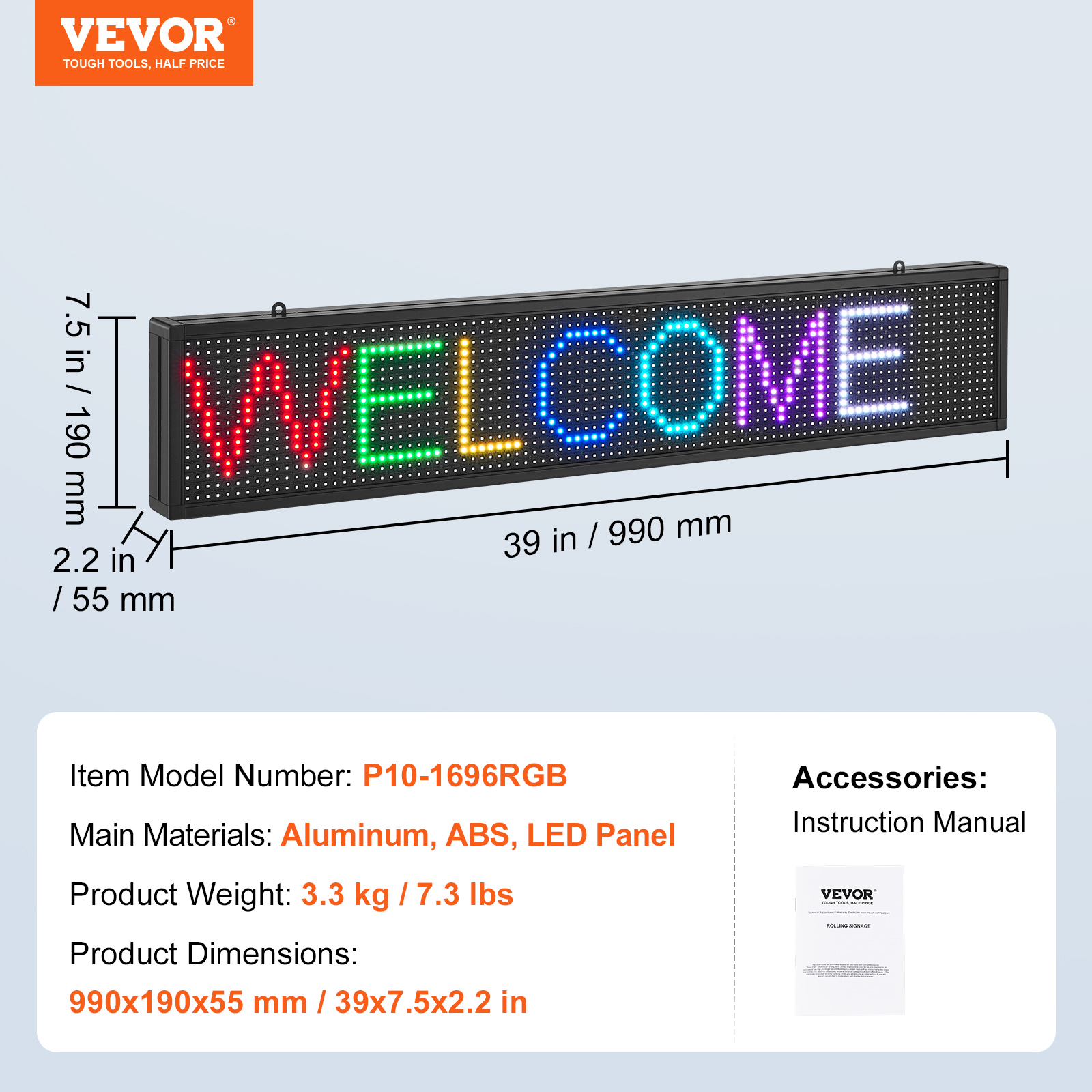 VEVOR LED Display Programmierbar Nachricht Schild 99x19cm Bewegen Beleuchtung - Bild 9 von 98