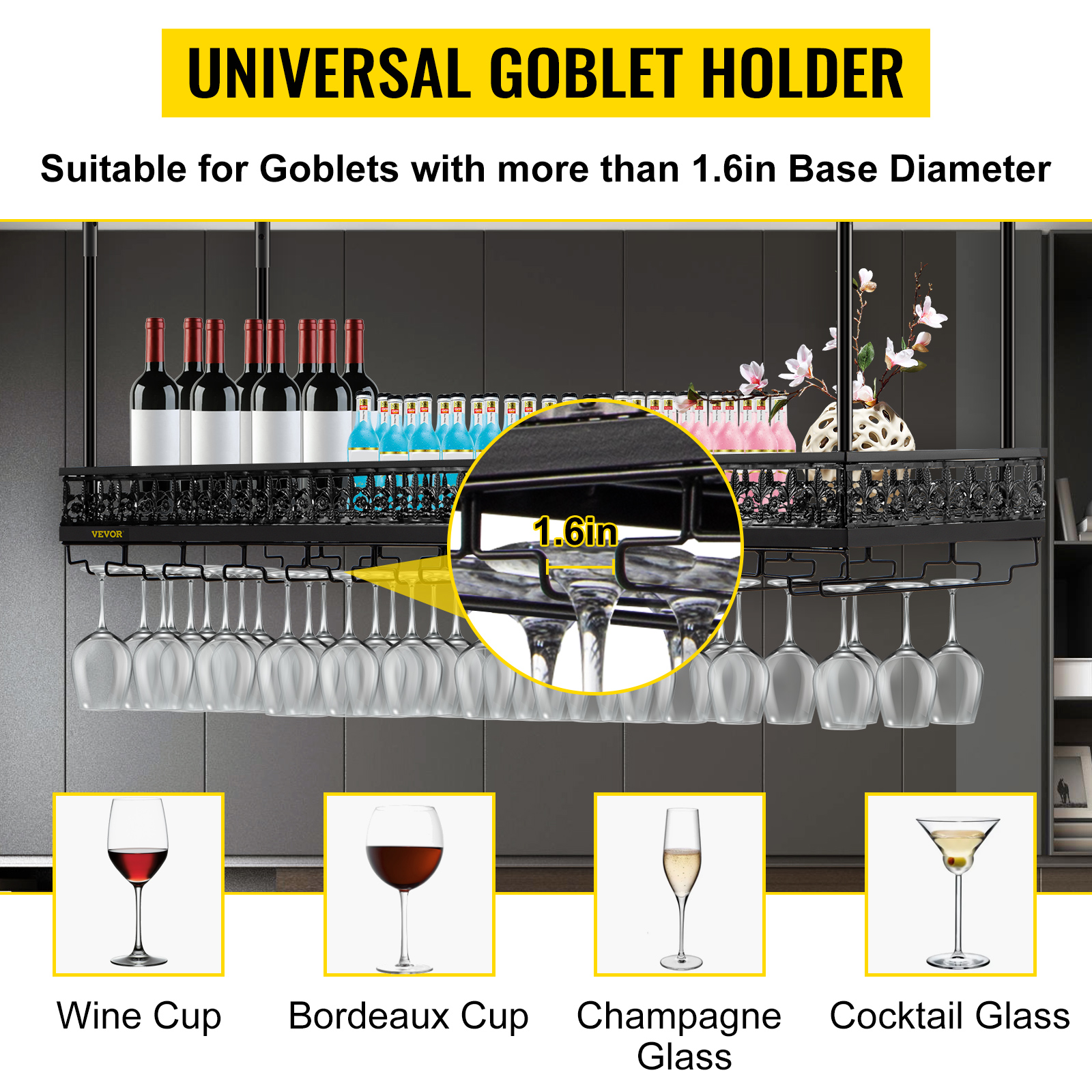 Estante para copas de vino soporte para bar y cocina Tamaño libre blanco soporte para copas de vino soporte para copas de vino 