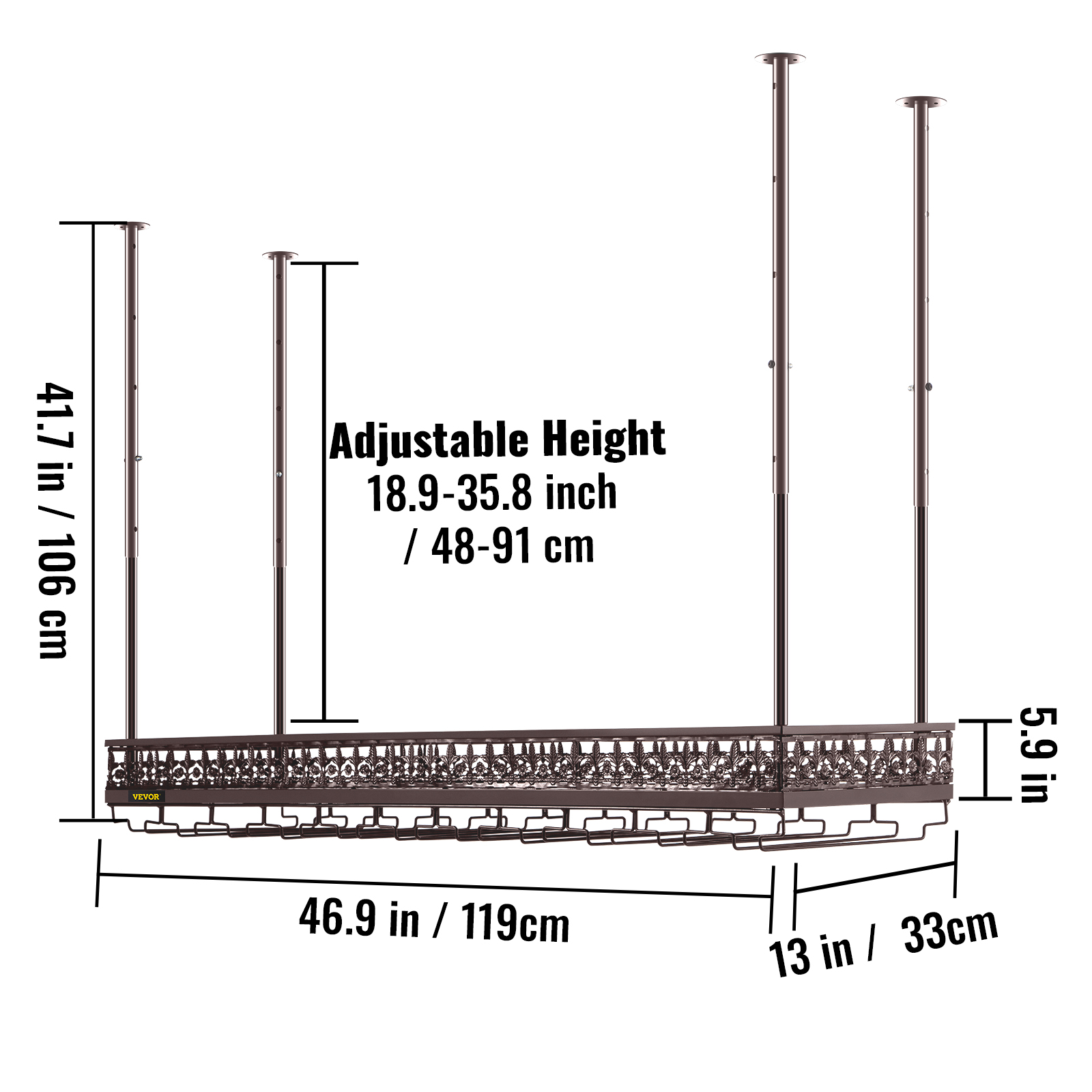 VEVOR CeilingMounted Bar Wine Rack Wine Glass Hanging Rack Black