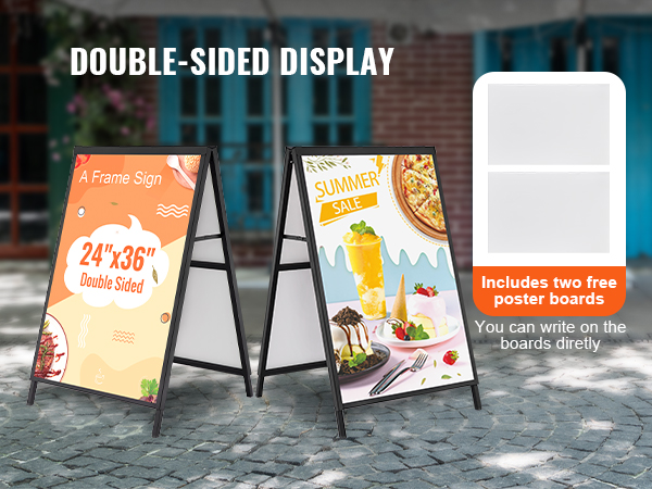 JUNJIAO Heavy-Duty A Frame Sidewalk Sign 24x36 Inch Sandwich Board,Outdoor  Poster Stand Portable Folding Store Advertising Display Stand, Black 2