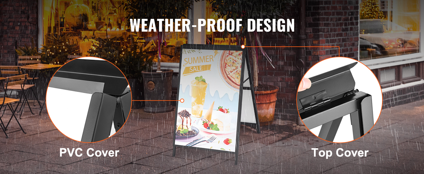 VEVOR A Frame Sidewalk Sign, 24x36 Inch Heavy Duty Slide-in Signboard Holder, Double-Sided Folding Sandwich Board Signs, Steel Pavement Sign Poster for Outdoor Business Street Advertising (Frame only)