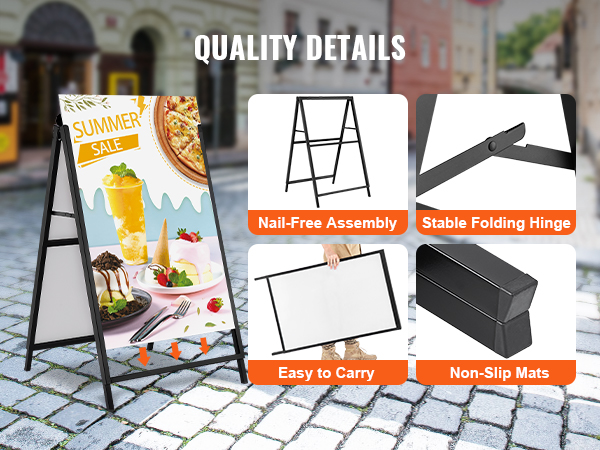 SCZS 24x36 Inches Double Sided Heavy Duty Slide-in Folding A-Frame Sidewalk  Curb Sign Stand Display Poster Boards Poster Holder Frame Chalkboard Sign