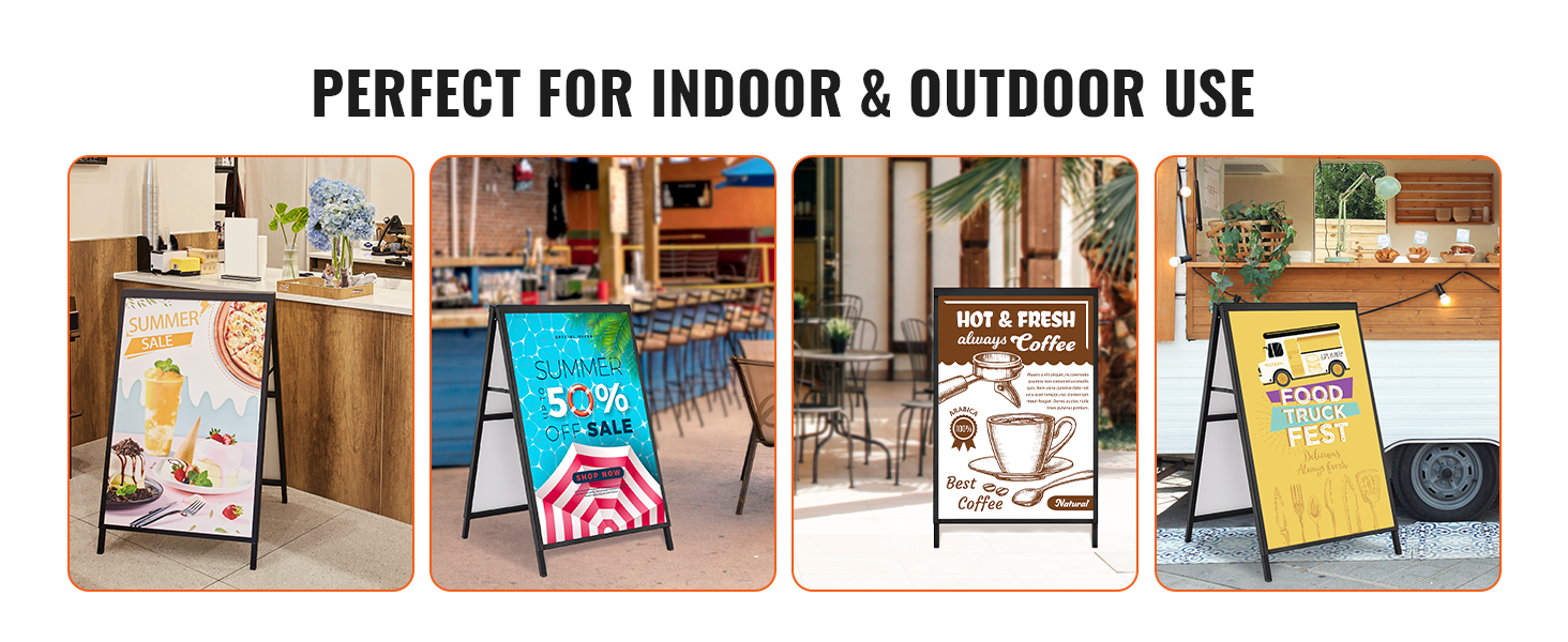 VEVOR A Frame Sidewalk Sign, 24x36 Inch Heavy Duty Slide-in Signboard Holder, Double-Sided Folding Sandwich Board Signs, Steel Pavement Sign Poster for Outdoor Business Street Advertising (Frame only)