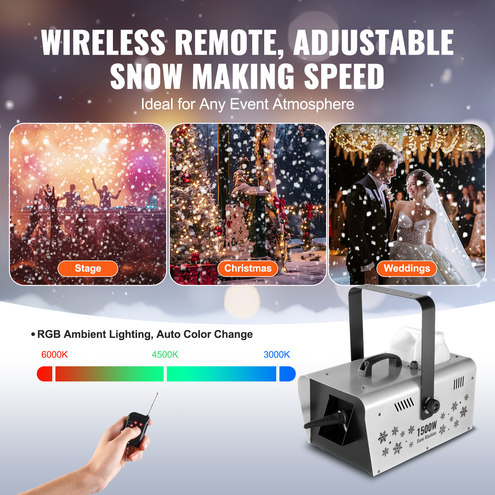 Snow Machine 650/800/1200/1500/2000W Remote Snow Making Machine Holiday ...