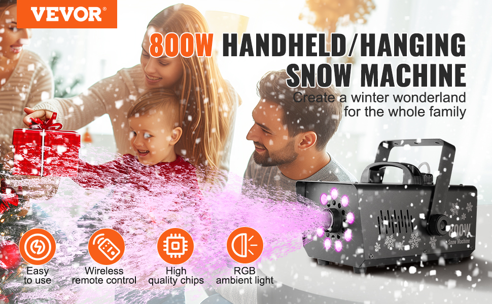 VEVOR Snow Machine 800W Handheld Hanging Snow Maker with LED Light for