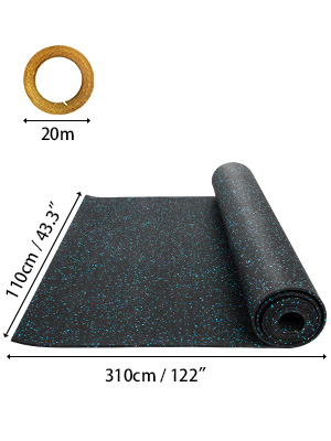 VEVOR Rolled Rubber Gym Basement Fitness Flooring 3.6'x10.2' Roll 1/4 Blue  Speckle