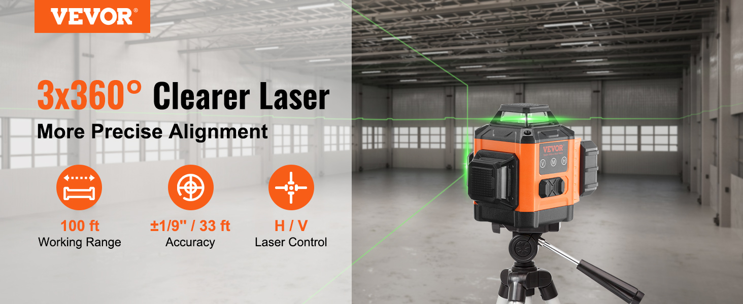 VEVOR Niveau Laser Rouge Rotatif 360° Portée 500 m Auto-Nivelant+Trépied+Règle