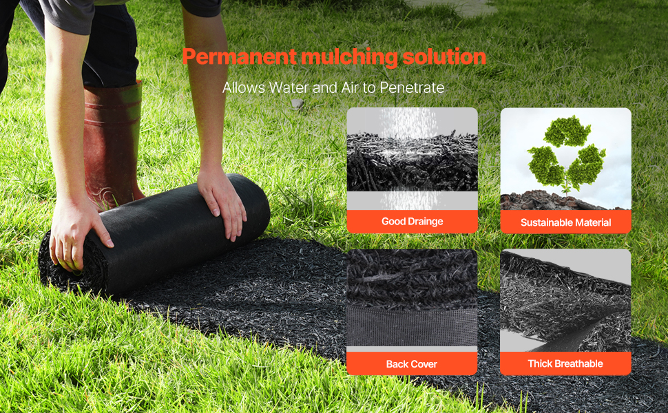 VEVOR Rubber Mulch For Landscaping, 4 Rolls Recycled Rubber Mulch Mat