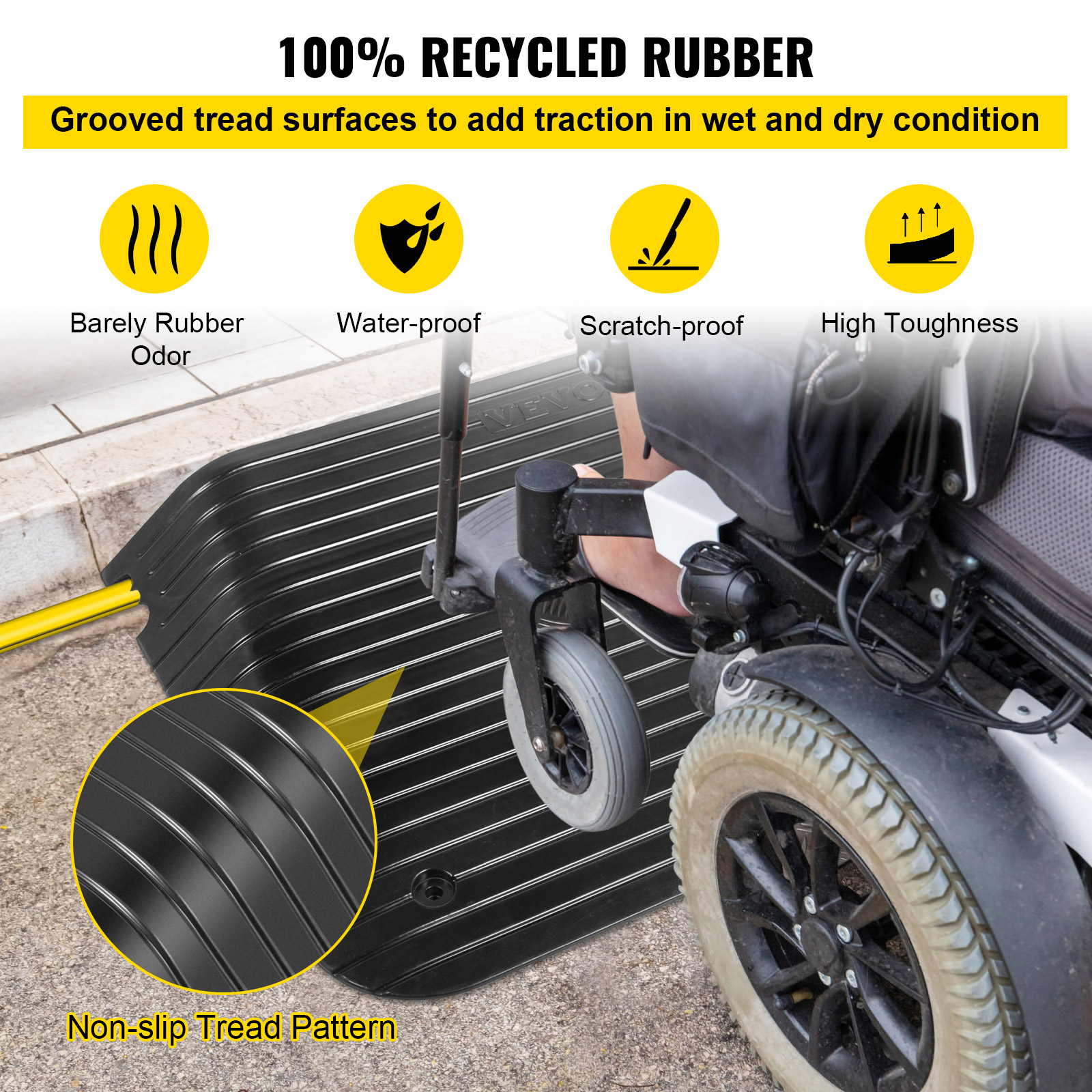 VEVOR Rubber Threshold Curb Ramp 1.5in-4 in Rise Wheelchair Scooters Access Ramp - Picture 90 of 109