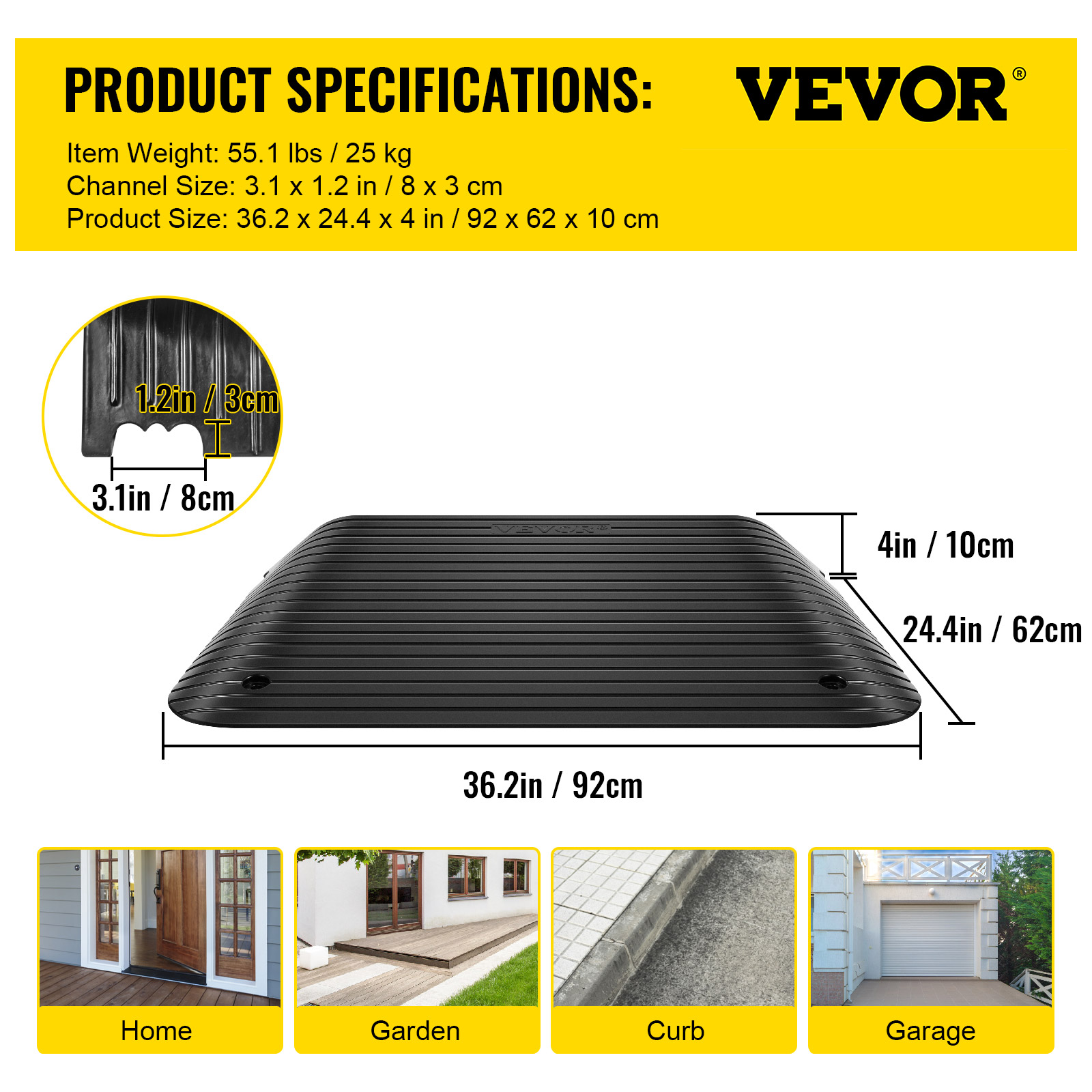 VEVOR Rubber Threshold Curb Ramp 1.5in-4 in Rise Wheelchair Scooters Access Ramp - Picture 93 of 109