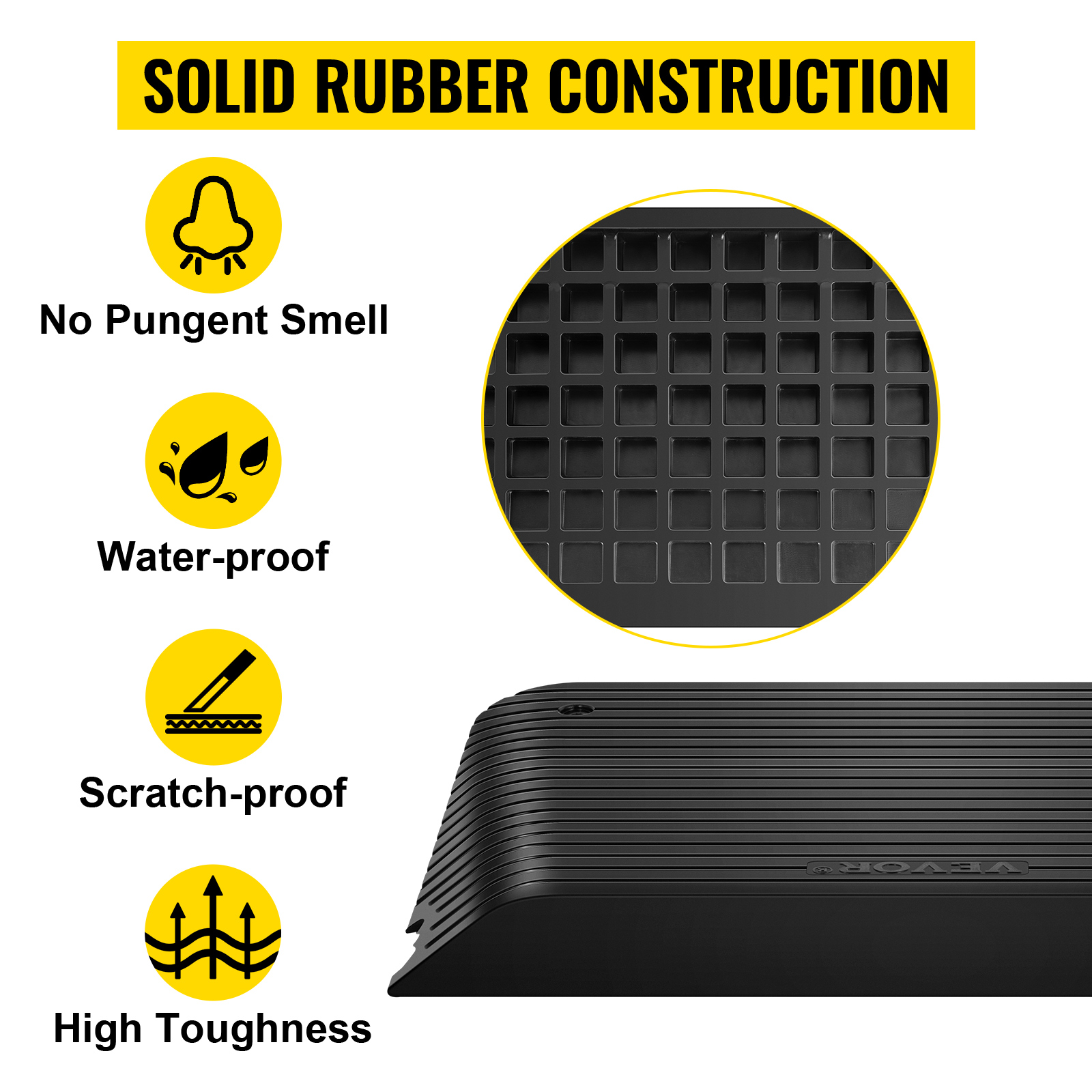 VEVOR Rubber Threshold Ramp, 4" Rise Doorway Ramp, 1 Pack with Channel