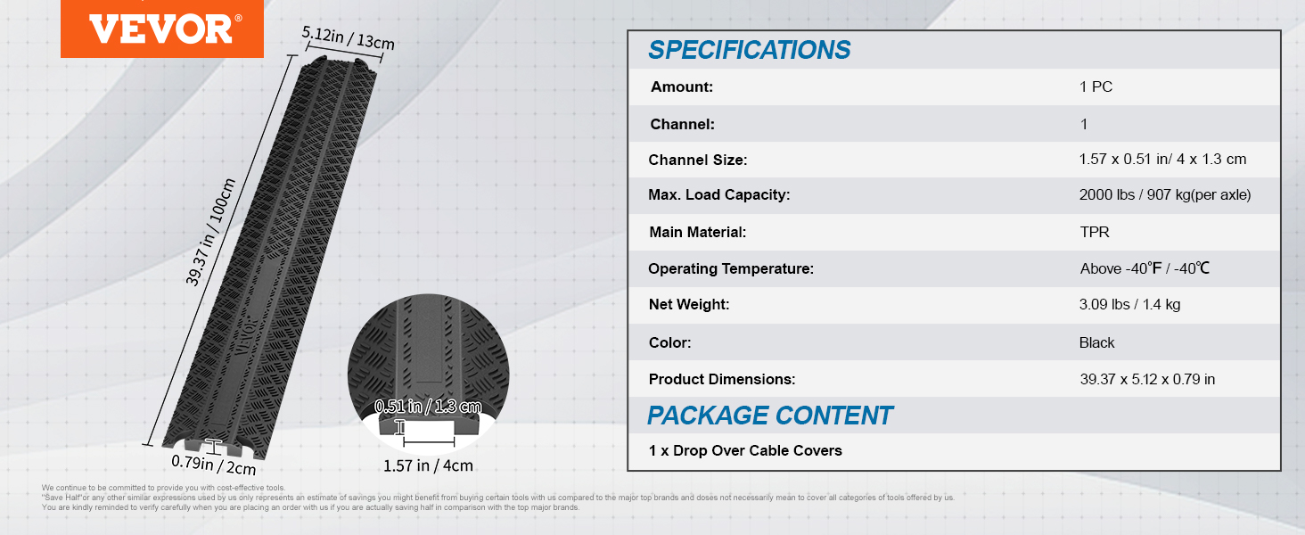 thumbnail image 2 of 2 PCs Drop Over Cable Cover Ramp, 907 Kg/axle Load Capacity, Heavy Duty Cable Hose 2 of 13