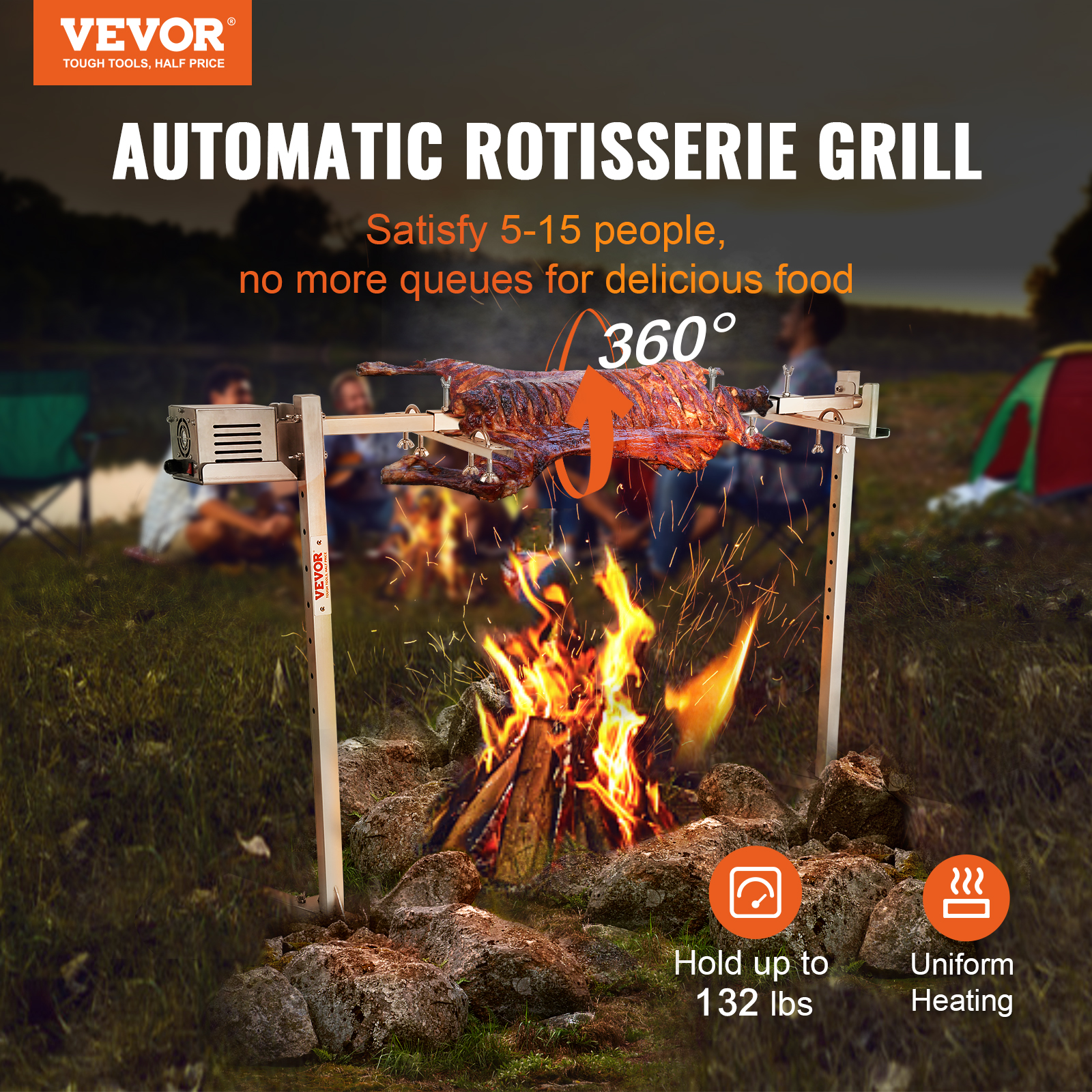 VEVOR Roaster Spit Rotisserie BBQ Grill Pig Lamb Chicken Roaster Stainless Steel