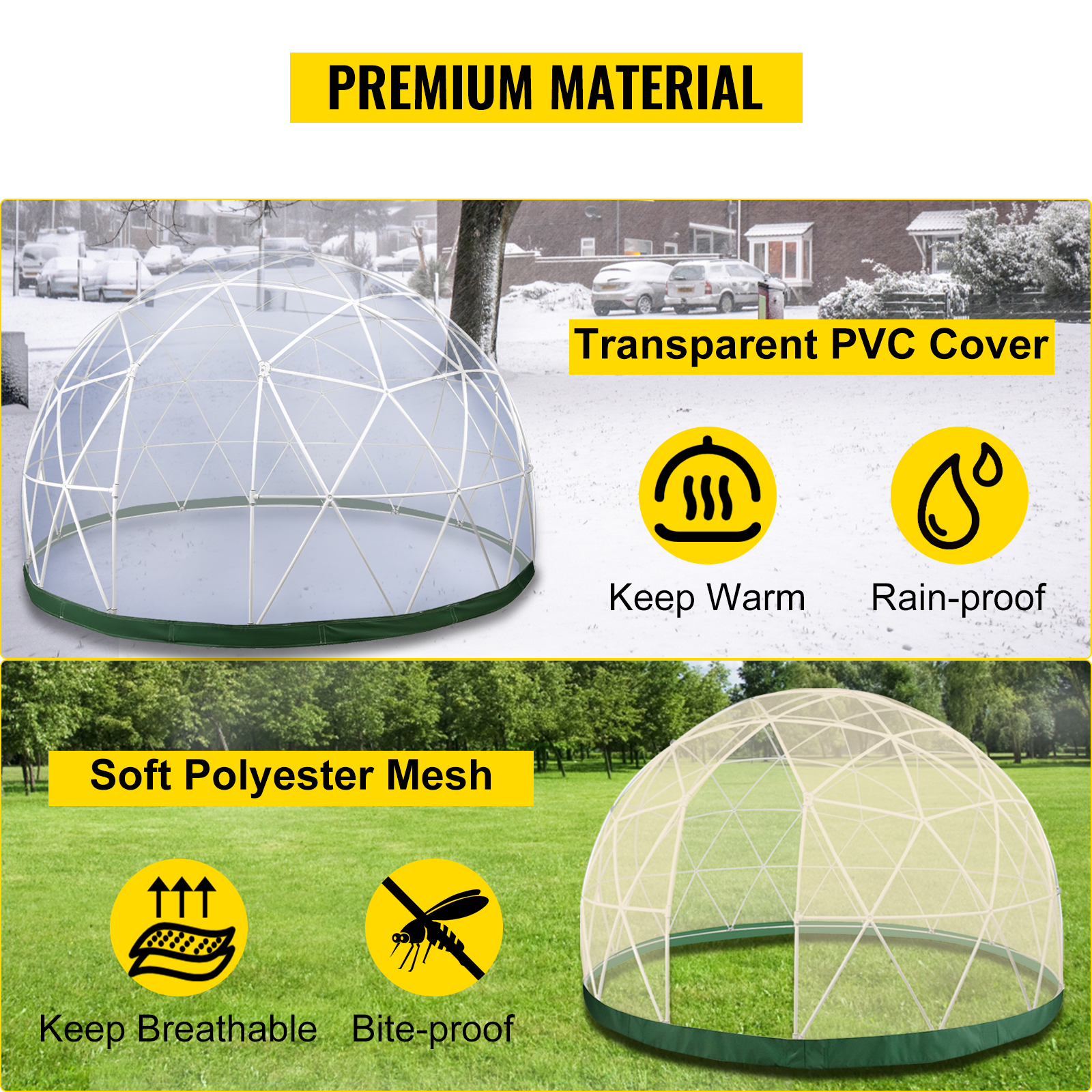VEVOR Garden Dome 9.5ft Geodesic Dome with PVC Cover and Garden Dome