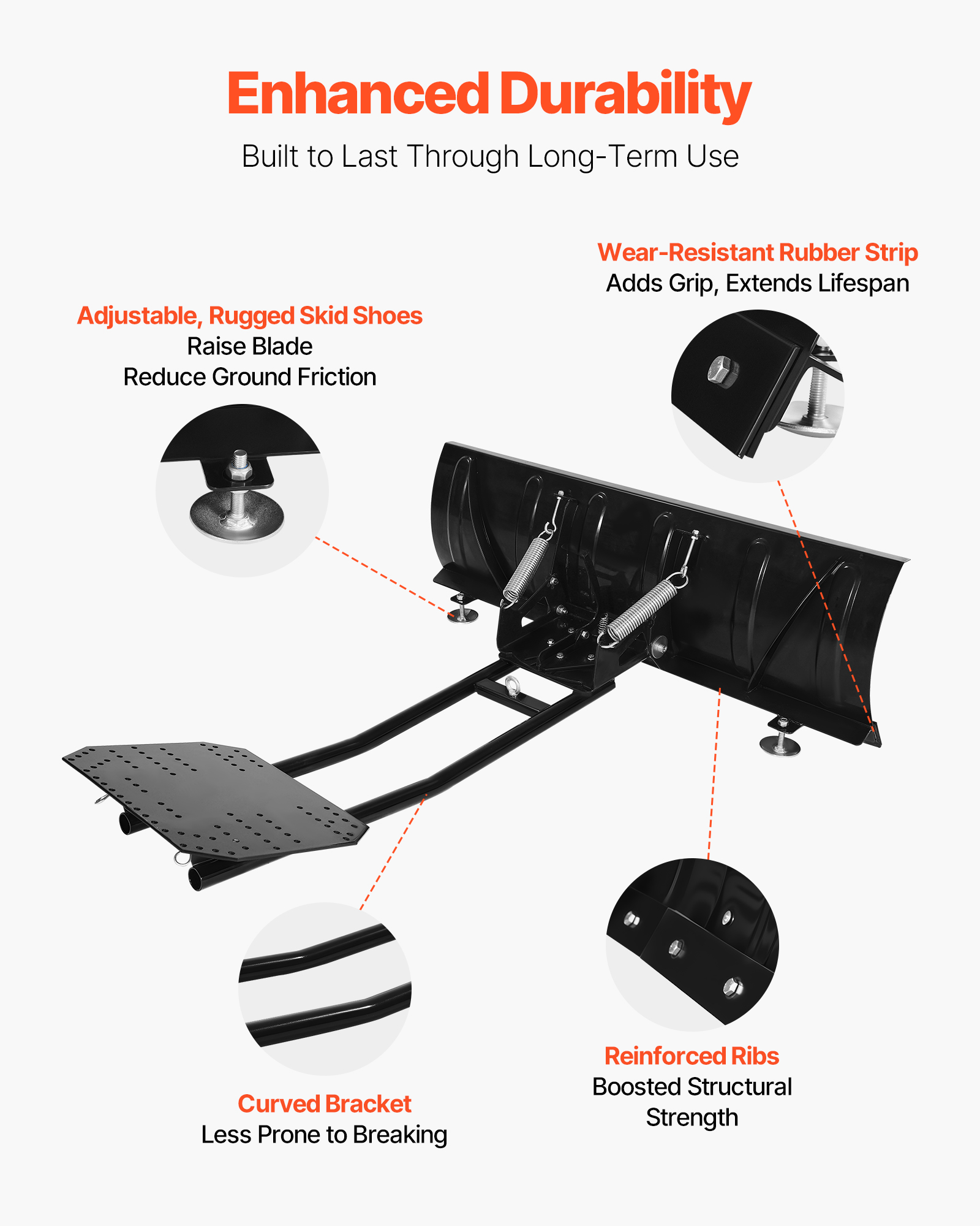 VEVOR Snow Plow Blade Kit 48" 60" 43" / 60" / 72" Adjustable Universal UTV ATV