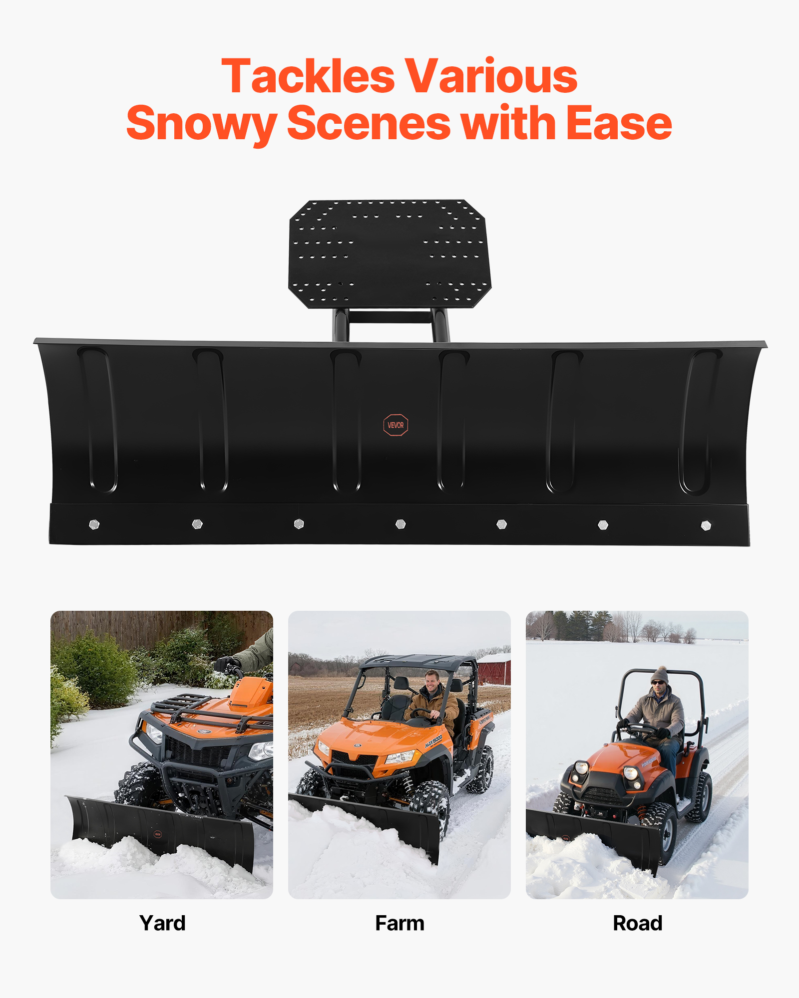VEVOR Snow Plow Blade Kit 48" 60" 43" / 60" / 72" Adjustable Universal UTV ATV