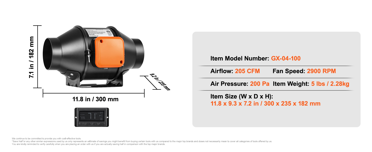Inline Rohrlüfter 21W 350m³/h Rauchabzug Abluft Kanalventilator Bad Küche Garage leise Inline Duct Fan A100 1.11w
