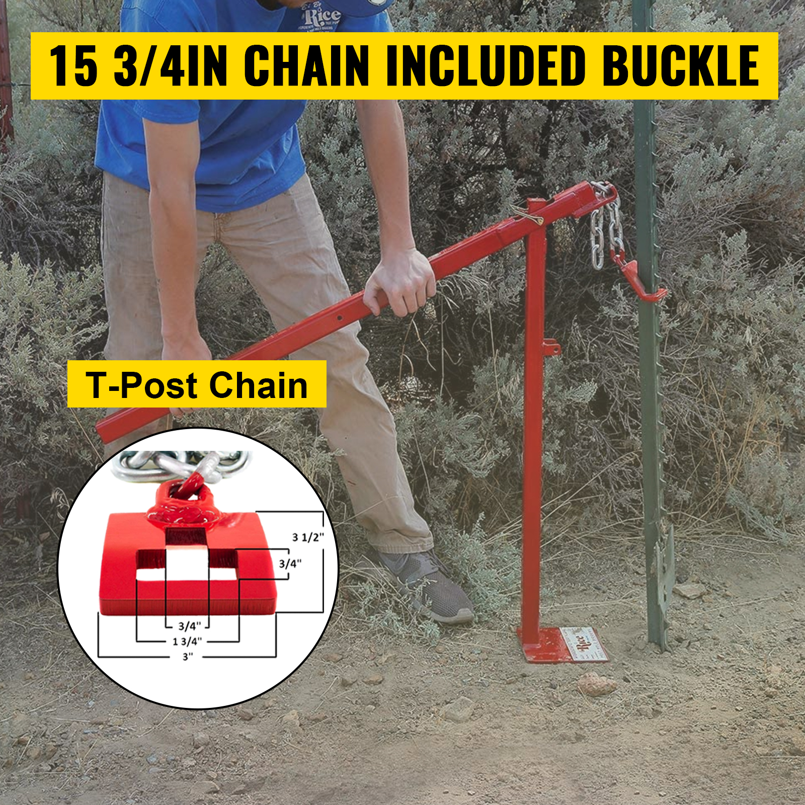 VEVOR T Post Puller Chain Sets 42" Long Chain w/ Choker,15 3/4" T Chain w/ Hook 