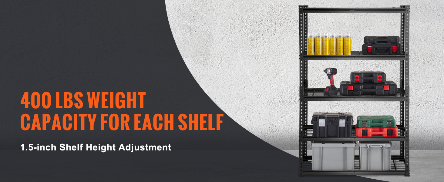 5-Tier Heavy Duty Metal Garage Shelf - Adjustable Shelves, 72" Tall, Holds 2000 Lbs For Storage & Organization