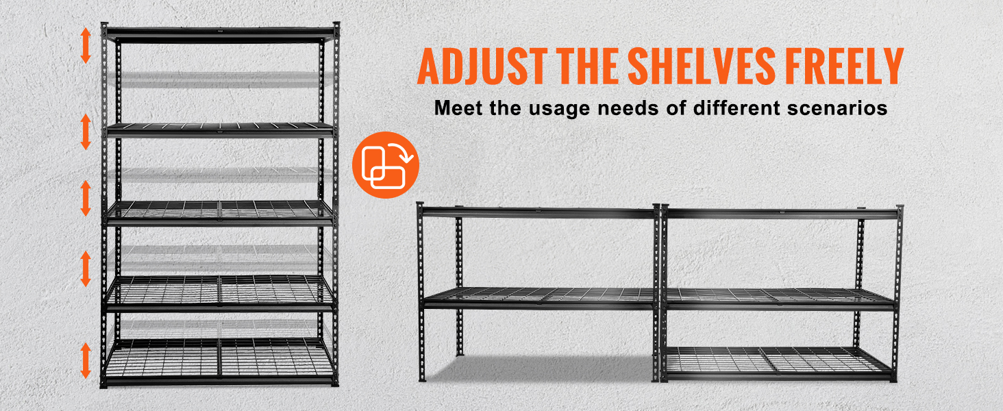 5-Tier Heavy Duty Metal Garage Shelf - Adjustable Shelves, 72" Tall, Holds 2000 Lbs For Storage & Organization