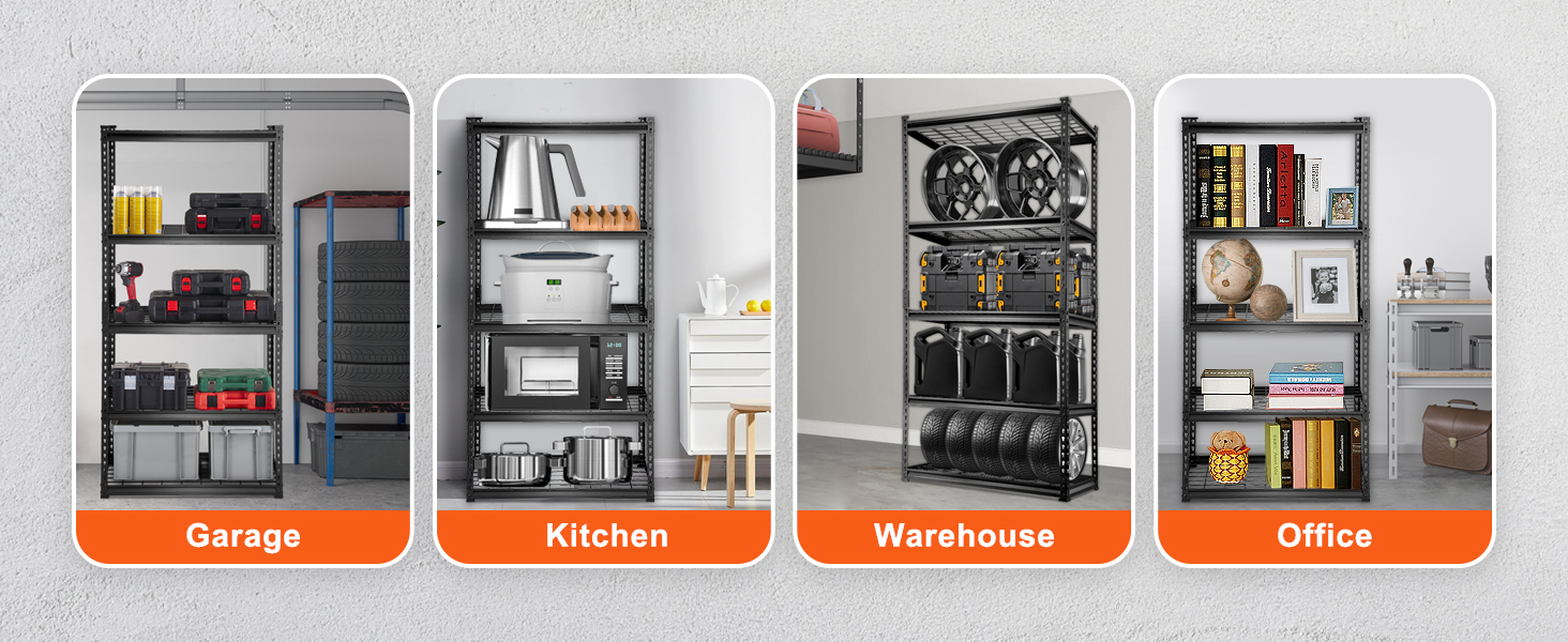 5-Tier Heavy Duty Metal Garage Shelf - Adjustable Shelves, 72" Tall, Holds 2000 Lbs For Storage & Organization