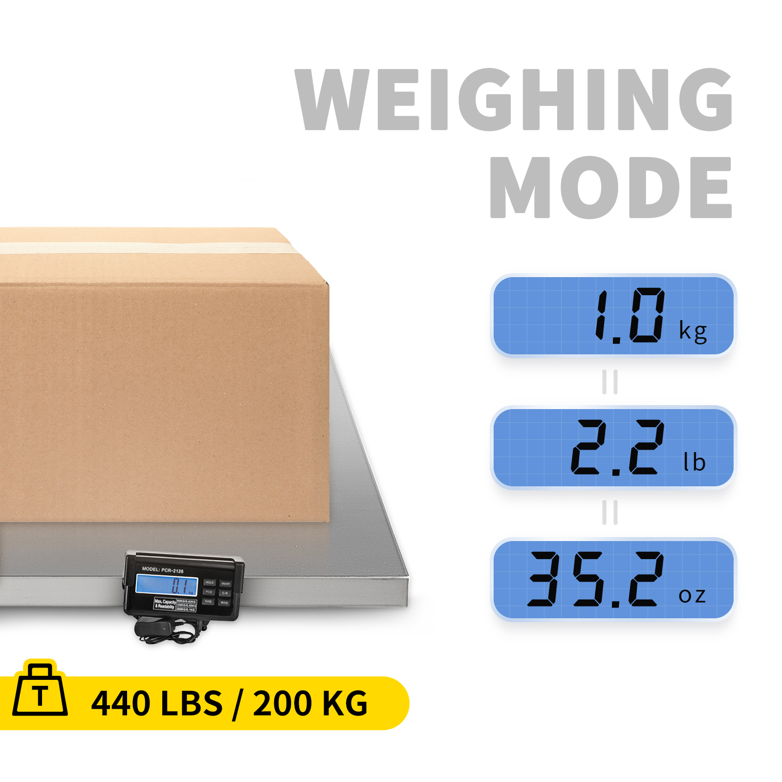 660 lb (300 kg) Digital Heavy Duty Postal Shipping Scale, Cast Aluminum Pan, Backlit LCD, AC Adapter, Multi Weight Unit, Capacity: Max 300 kg (660 lb) - 2