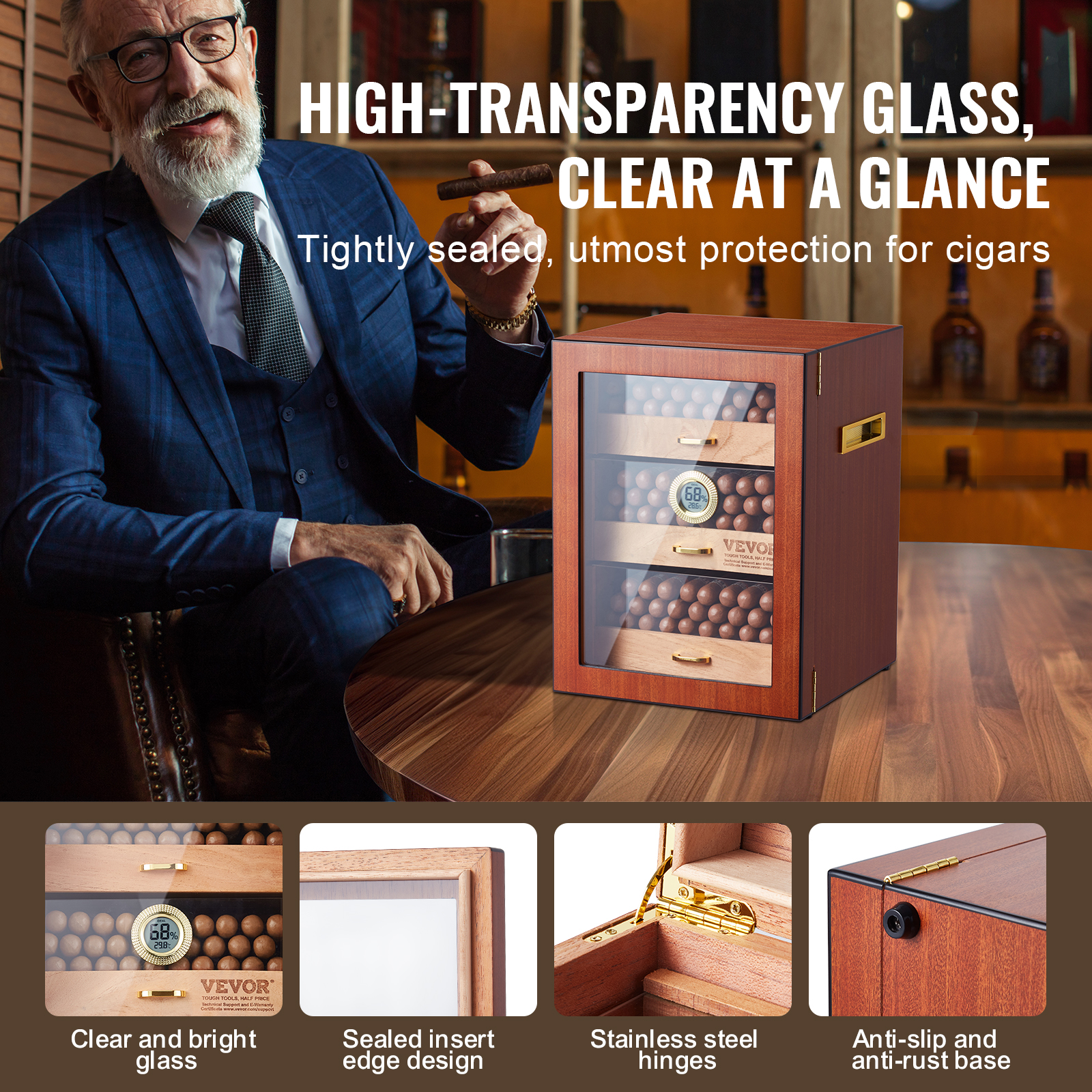 VEVOR 10-25 - 100-150 Zigarren Humidor Glasstop Zeder Zigarren Aufbewahrungsbox - Bild 67 von 74