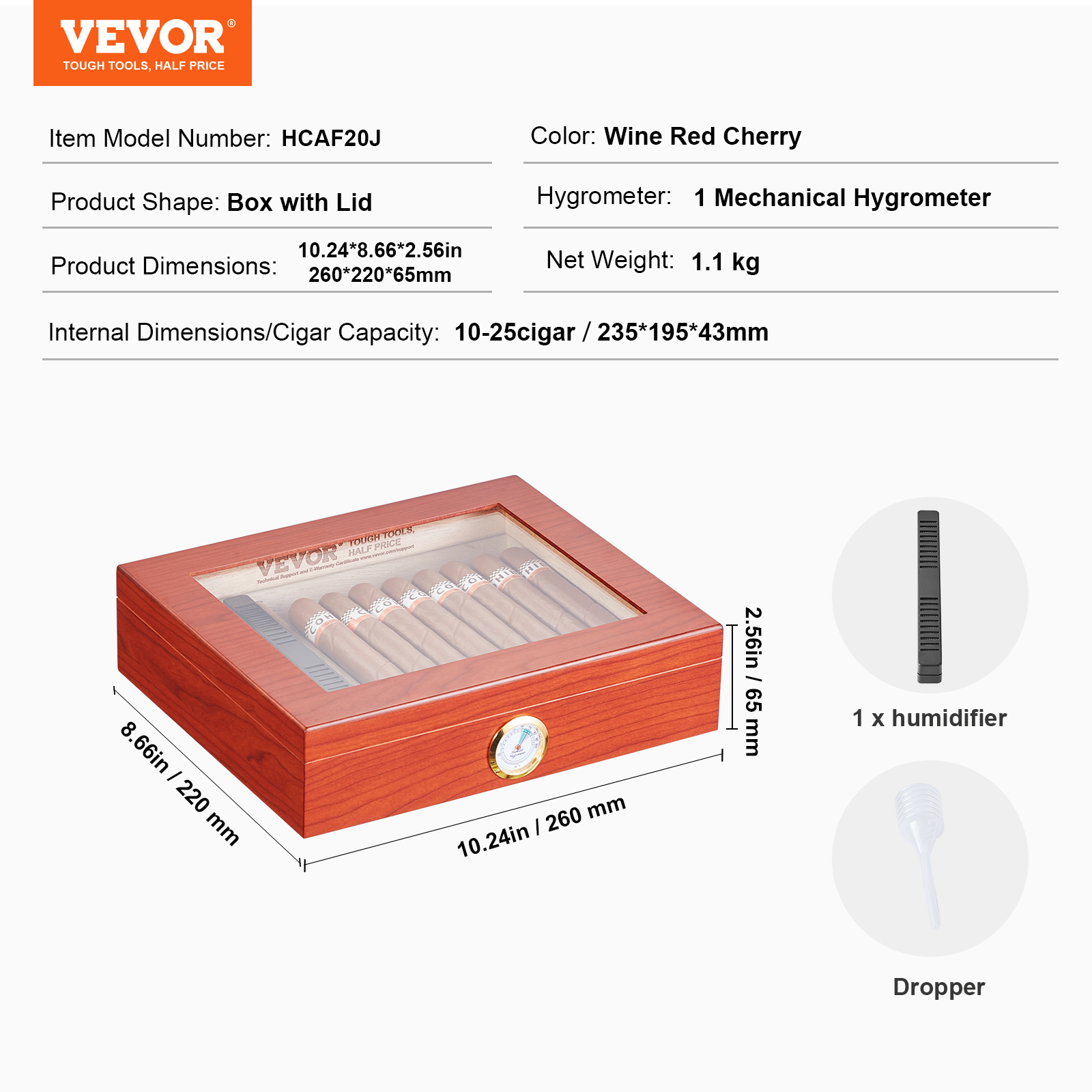 VEVOR 10-25 - 100-150 Zigarren Humidor Glasstop Zeder Zigarren Aufbewahrungsbox - Bild 33 von 74